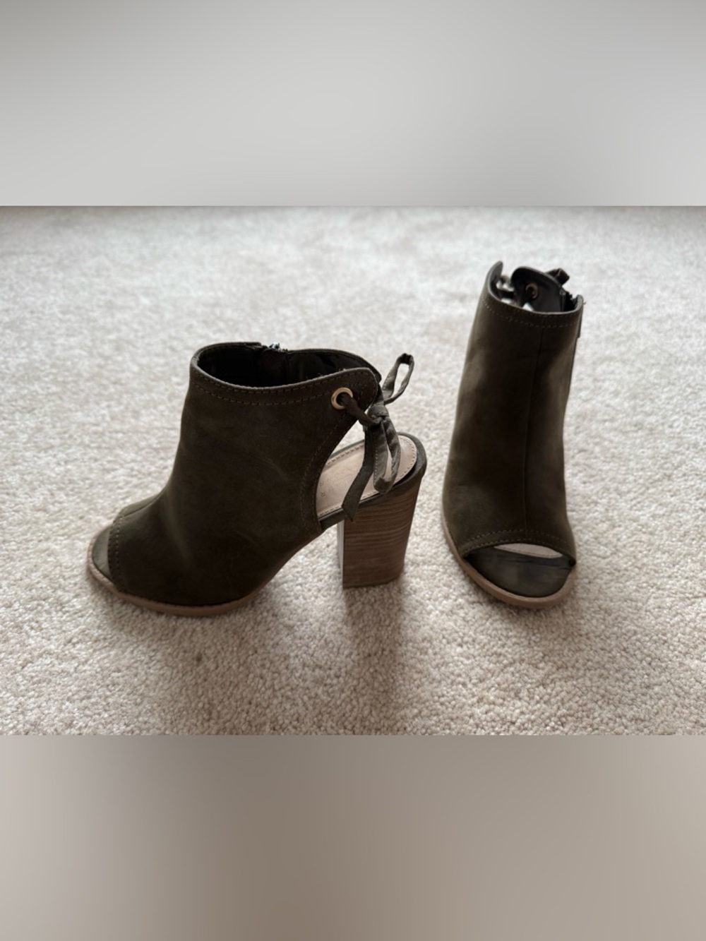 LC Lauren Conrad Olive Suede Peep-Toe Block Heel Ankle Booties